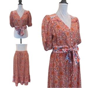 Rachel Zoe NWT 2 piece set linen crop top & skirt bohemian festival size medium